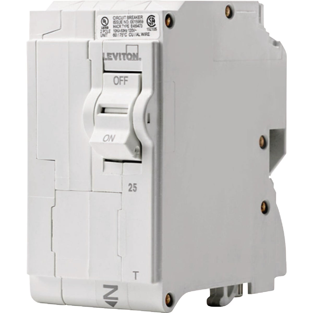 Leviton 25A Double-Pole Plug-On Standard Branch Thermal Magnetic Trip Circuit Breaker