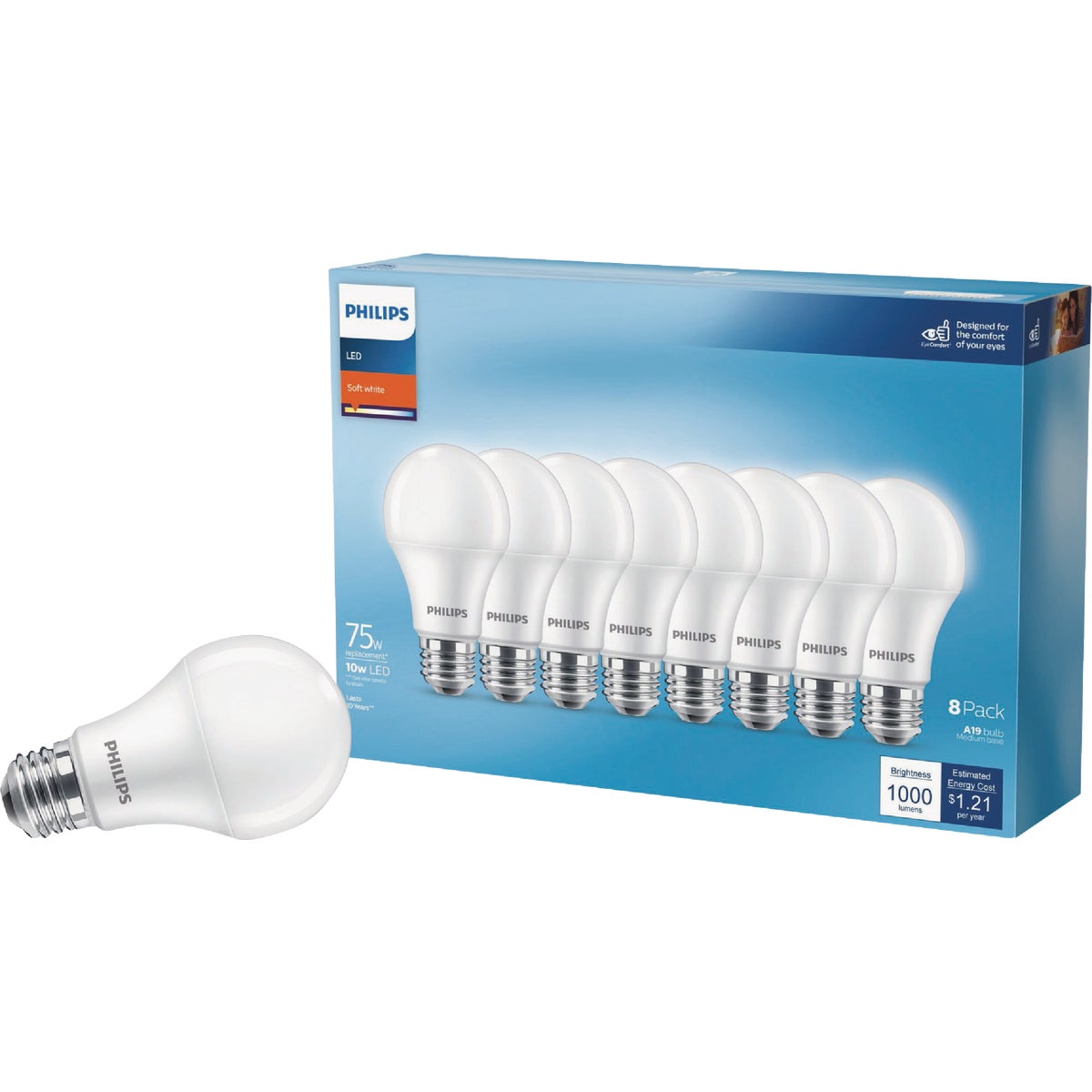 Philips 75W Equivalent Soft White A19 Medium LED Light Bulb (8-Pack)