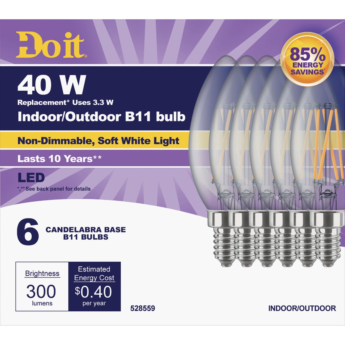 Do it 40W Equivalent Soft White B11 Candelabra LED Decorative Light Bulb (6-Pack)
