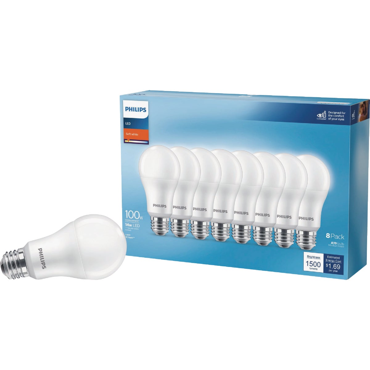 Philips 100W Equivalent Soft White A19 Medium LED Light Bulb (8-Pack)