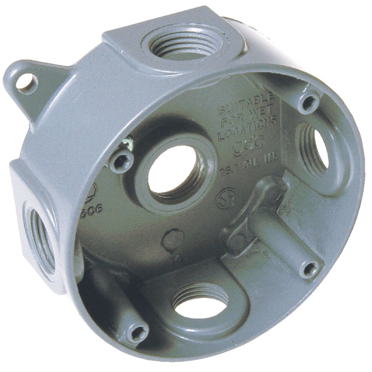 Bell 4 In. 5-Outlet 1/2 In. Gray Weatherproof Outdoor Round Box