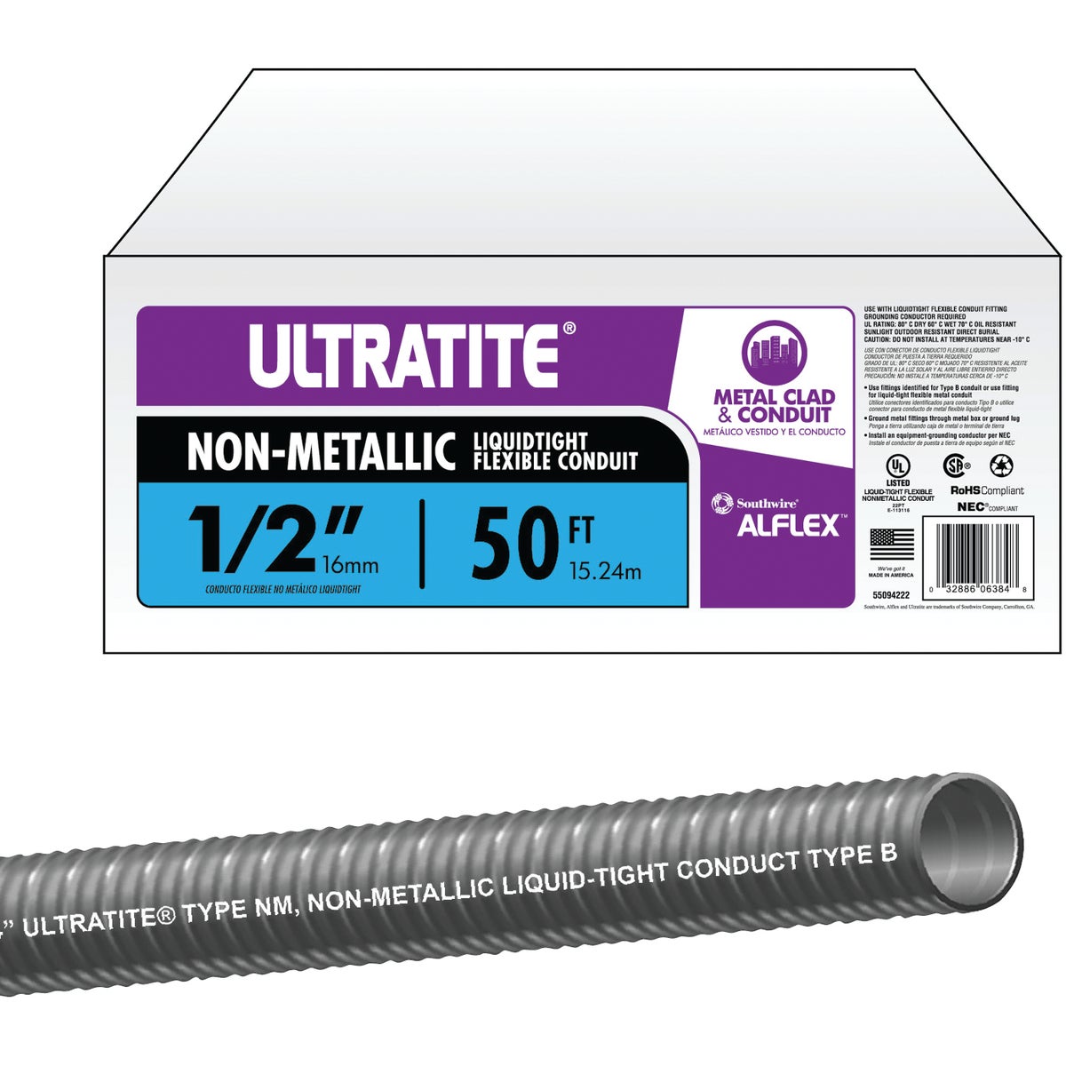 Southwire 1/2 In. x 50 Ft. Flexible Non-Metallic Liquid Tight Conduit