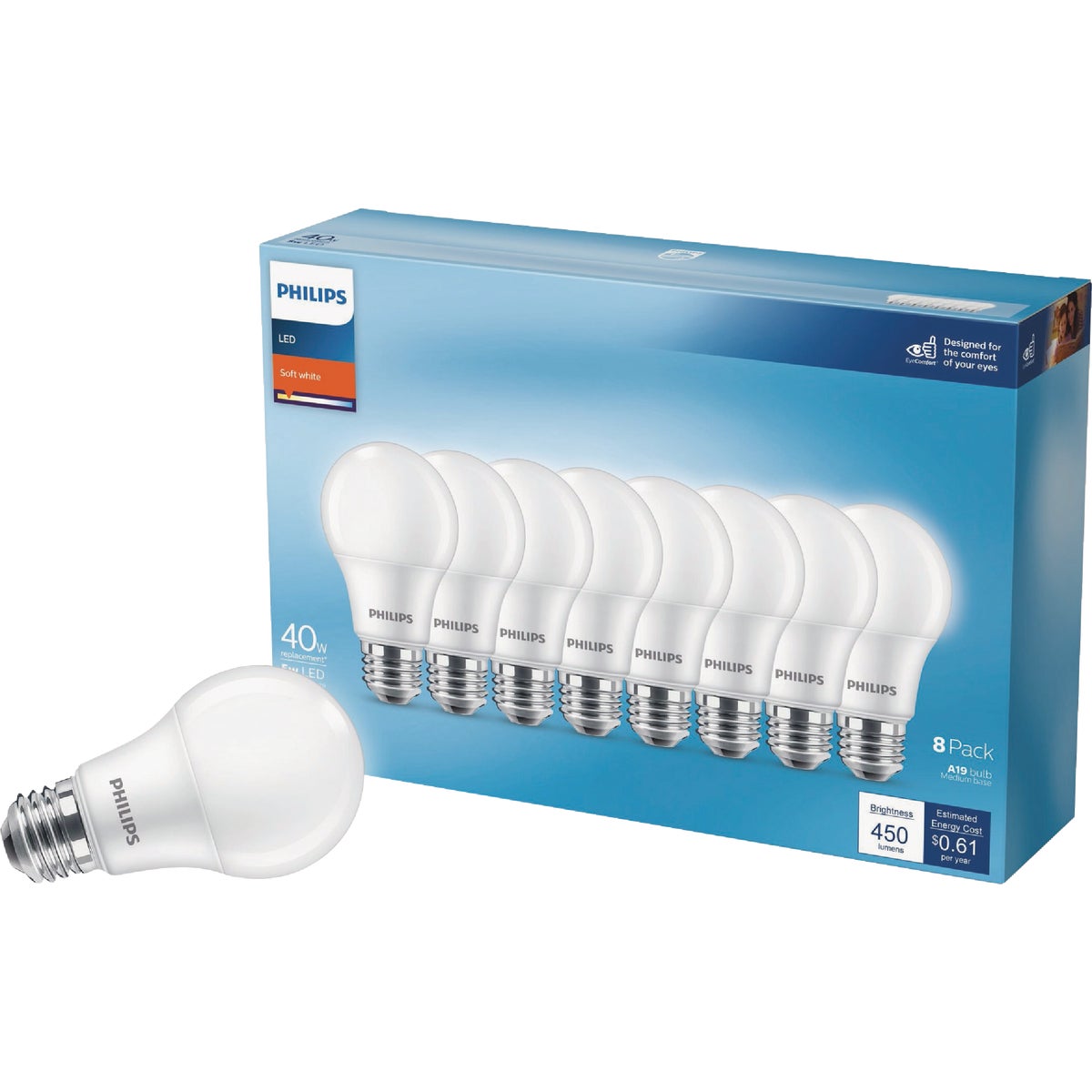 Philips 40W Equivalent Soft White A19 Medium LED Light Bulb (8-Pack)