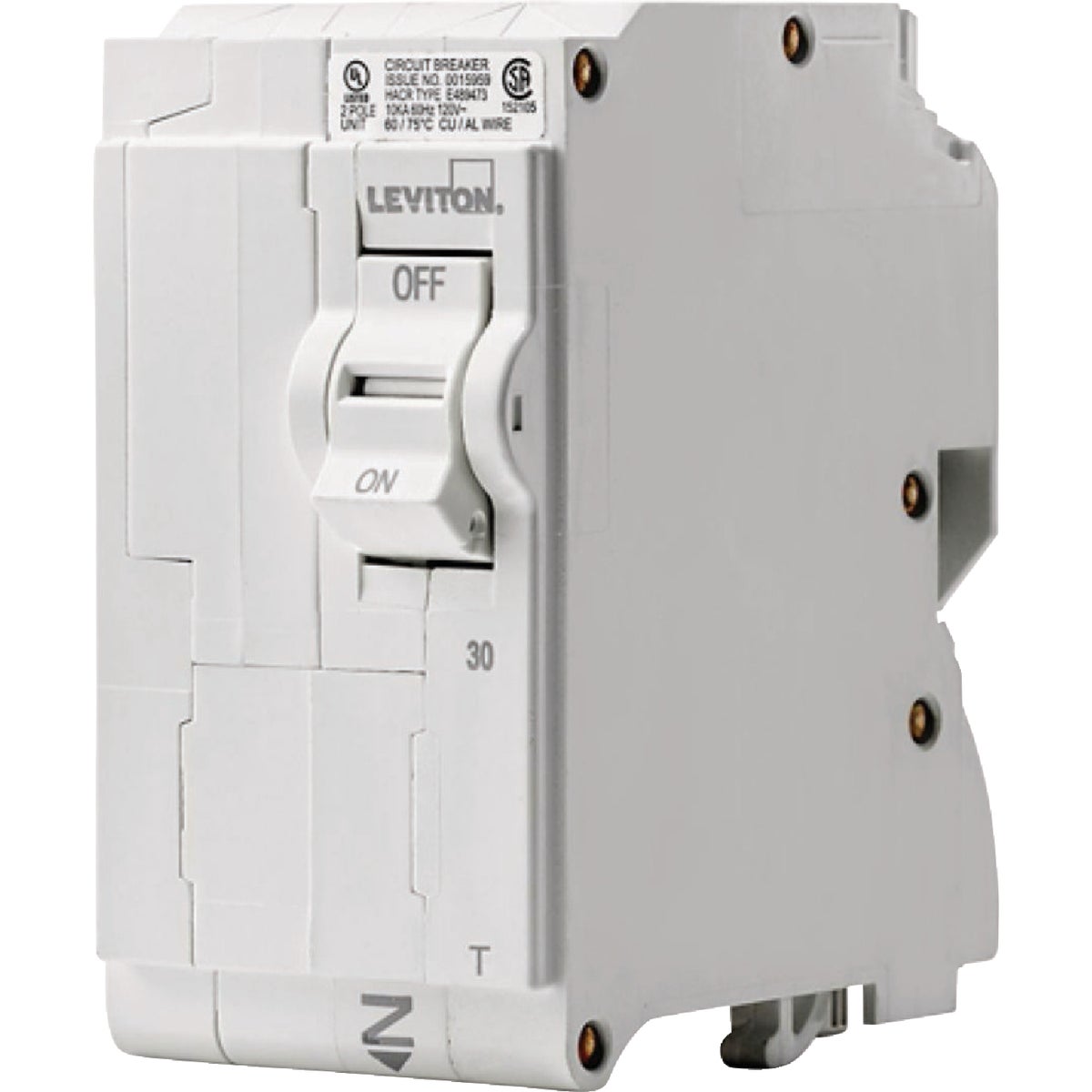 Leviton 30A Double-Pole Plug-On Standard Branch Thermal Magnetic Trip Circuit Breaker