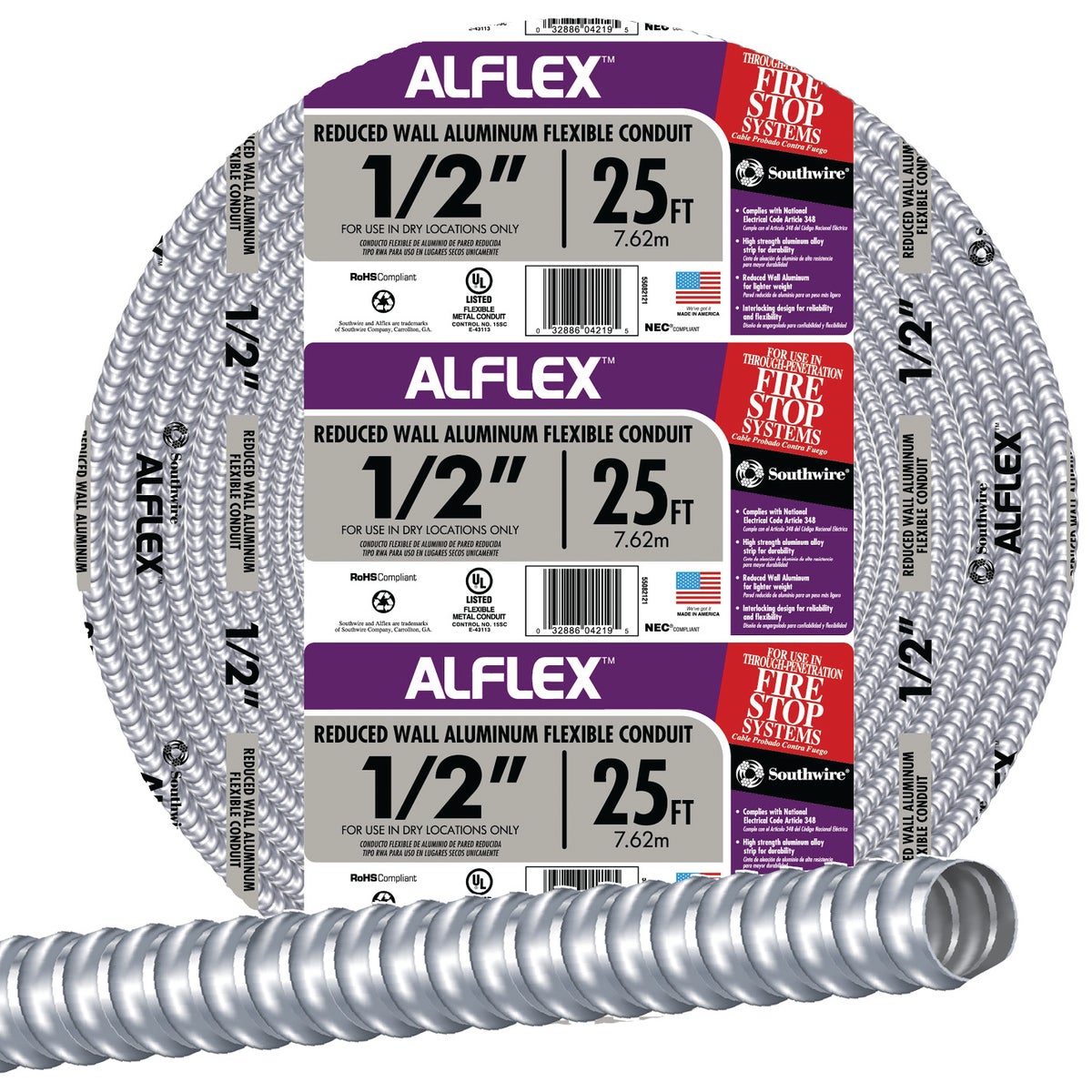 Southwire 1/2 In. x 25 Ft. Aluminum Flexible Flexible Metal Conduit