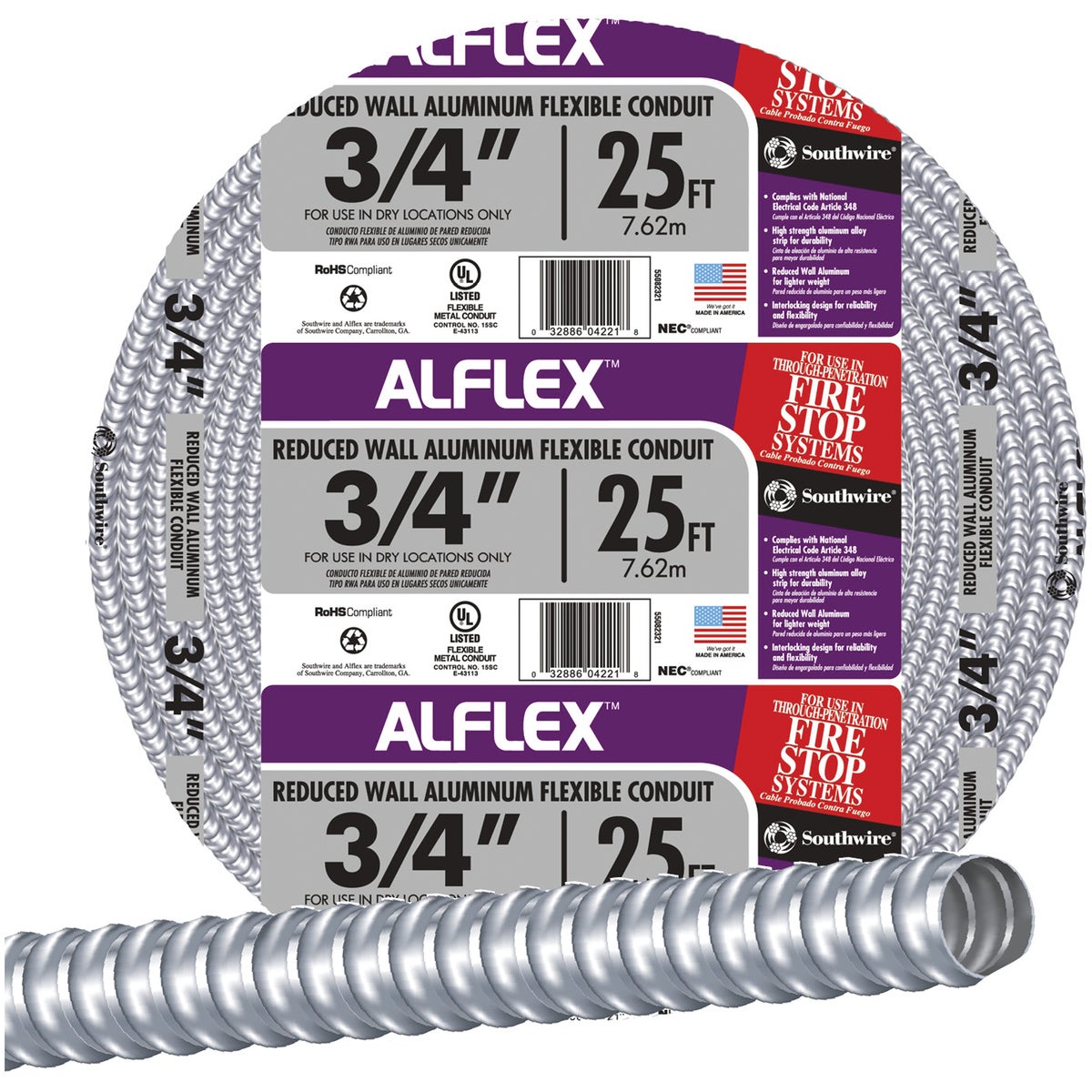 Southwire 3/4 In. x 25 Ft. Aluminum Flexible Flexible Metal Conduit