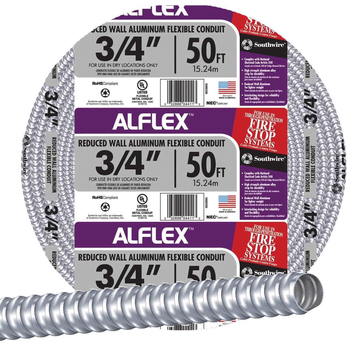 Southwire 3/4 In. x 50 Ft. Aluminum Flexible Flexible Metal Conduit