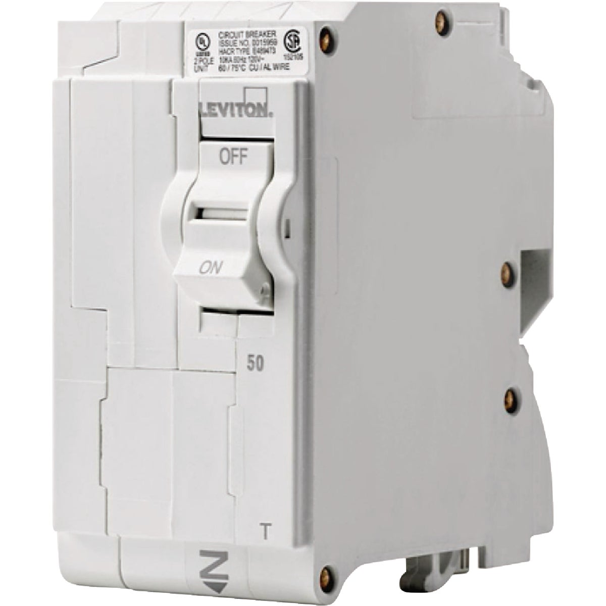 Leviton 50A Double-Pole Plug-On Standard Branch Thermal Magnetic Trip Circuit Breaker