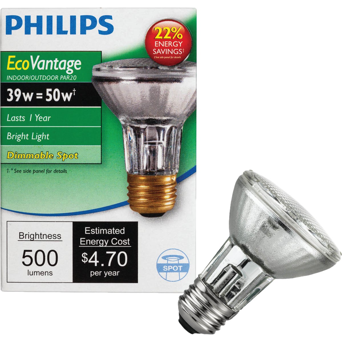 Philips EcoVantage PAR20 Halogen Floodlight Light Bulb