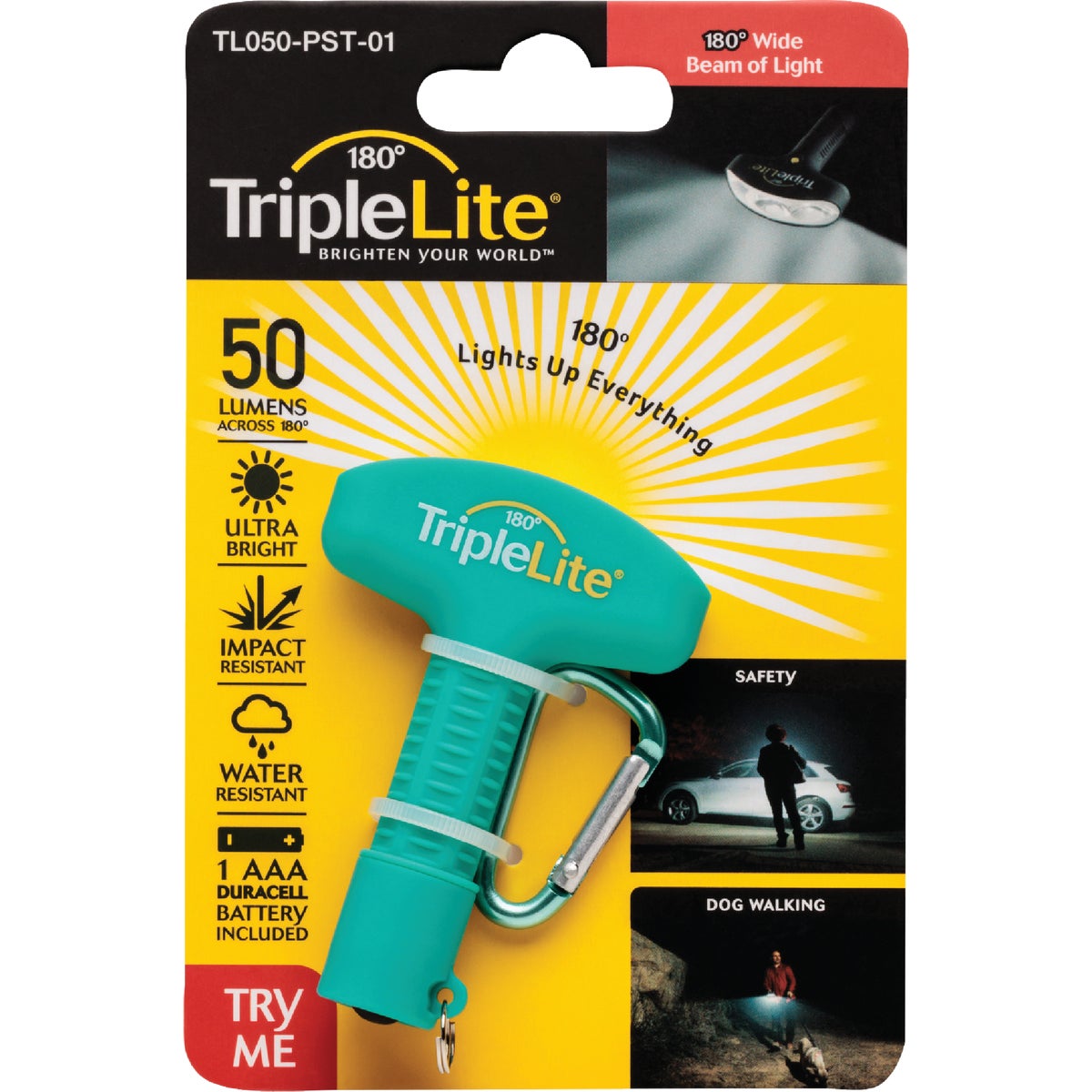 TripleLite 50 Lm. Teal 180 Deg Mini LED Flashlight with Carabiner