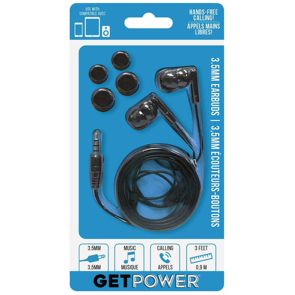 GetPower 3.5mm Black Music & Calling Earbuds