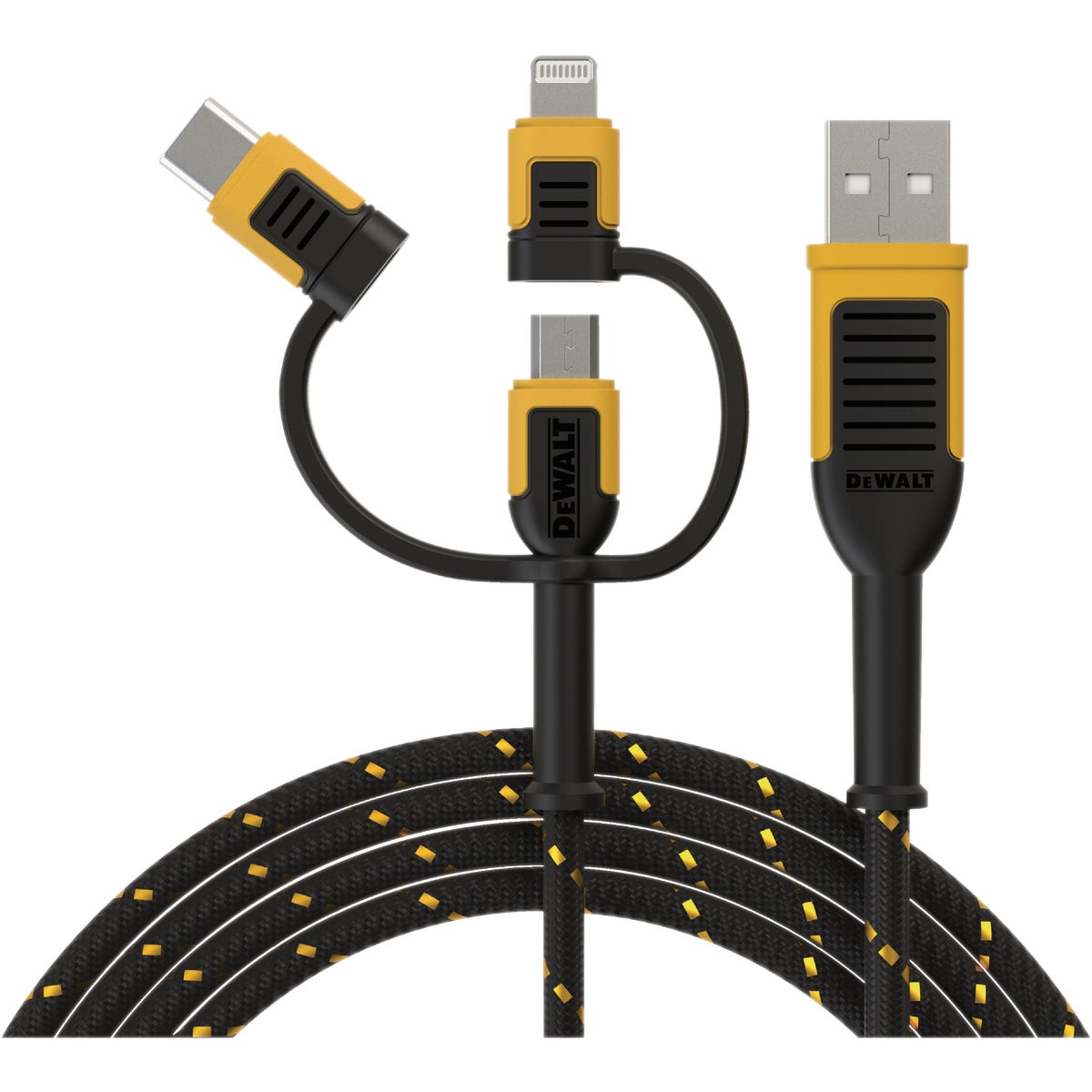DEWALT 3-In-1 6 Ft. Lightning, Type-C, & Micro-USB Reinforced Cable