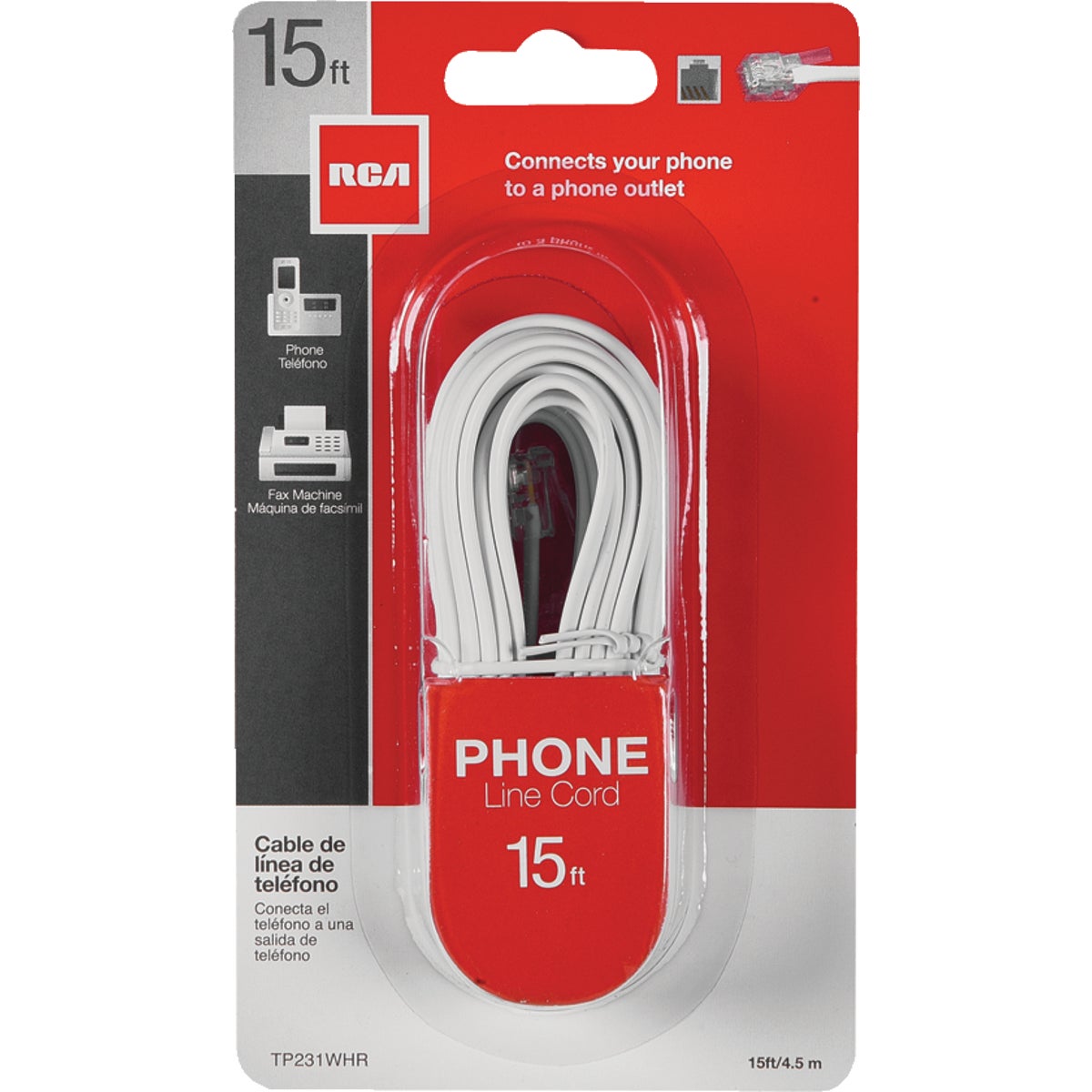RCA 15 Ft. White Phone Cord