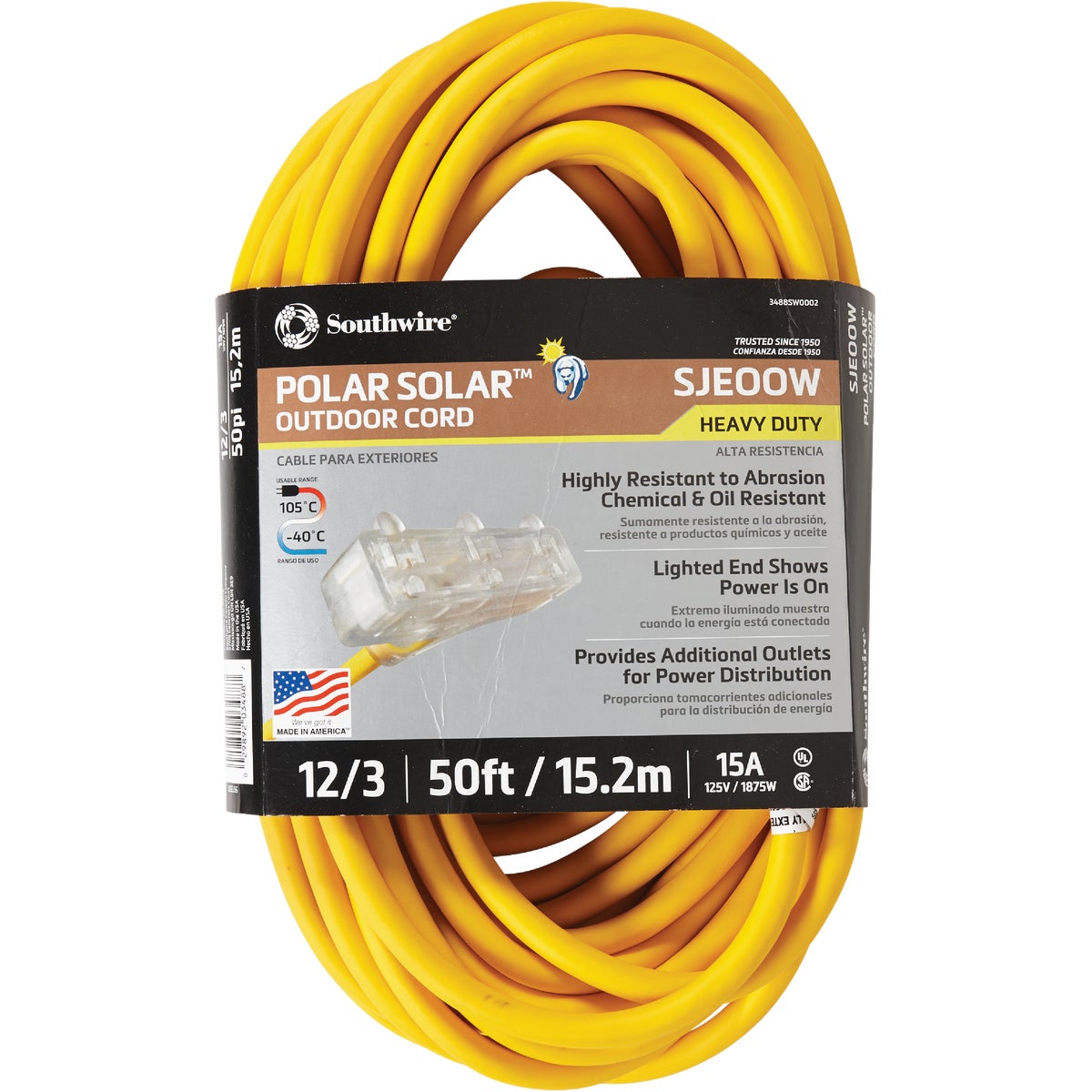 Coleman Cable Polar Solar Cold Weather 3-Outlet Extension Cord