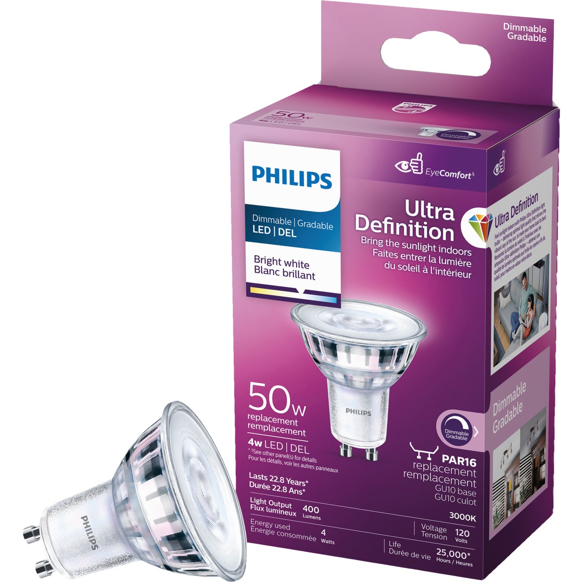 Philips Ultra Definition 50W Equivalent Bright White MR16 GU10 Base Dimmable LED Light Bulb