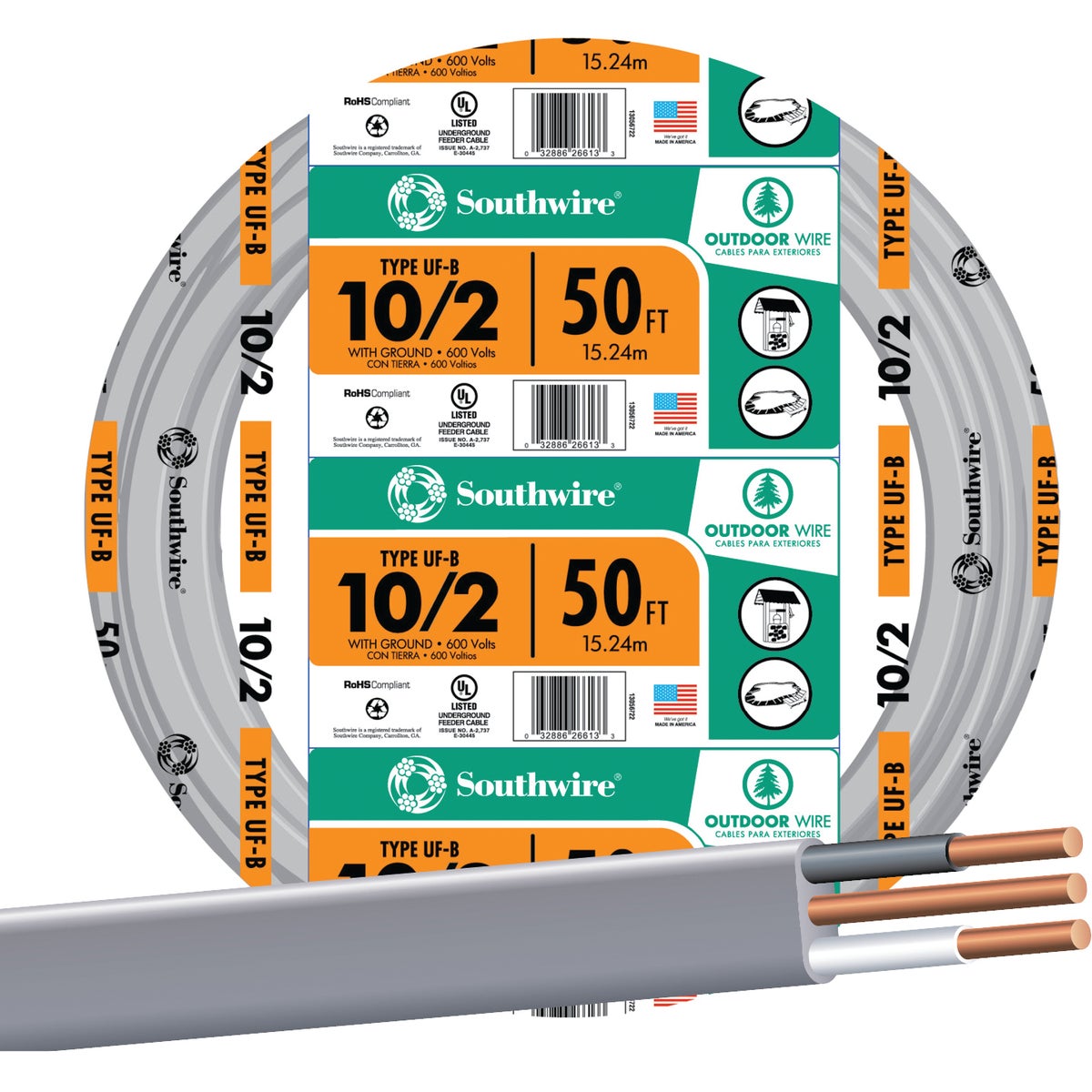 Southwire 10-2 UFW/G Electrical Wire