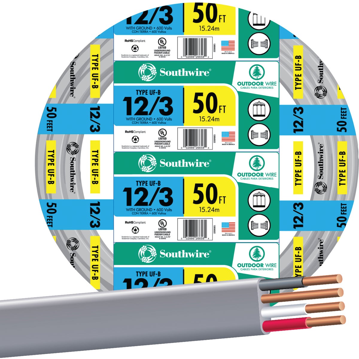 Southwire 12-3 UFW/G Electrical Wire