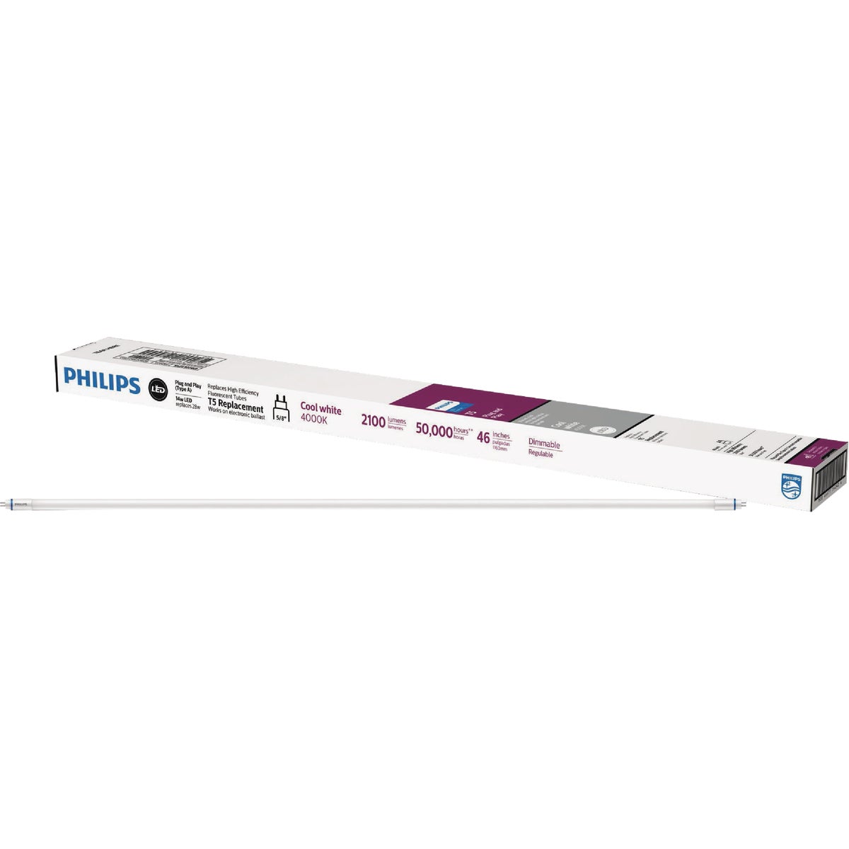Philips InstantFit 28W Equivalent 46 In. Cool White T5 Type A LED Tube Light Bulb