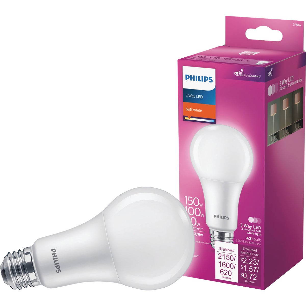 Philips 50/100/150W Equivalent Soft White A21 Medium 3-Way LED Light Bulb
