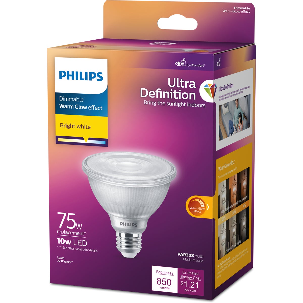 Philips Ultra Definition 75W Equivalent Bright White PAR30S Medium Dimmable LED Floodlight Light Bulb