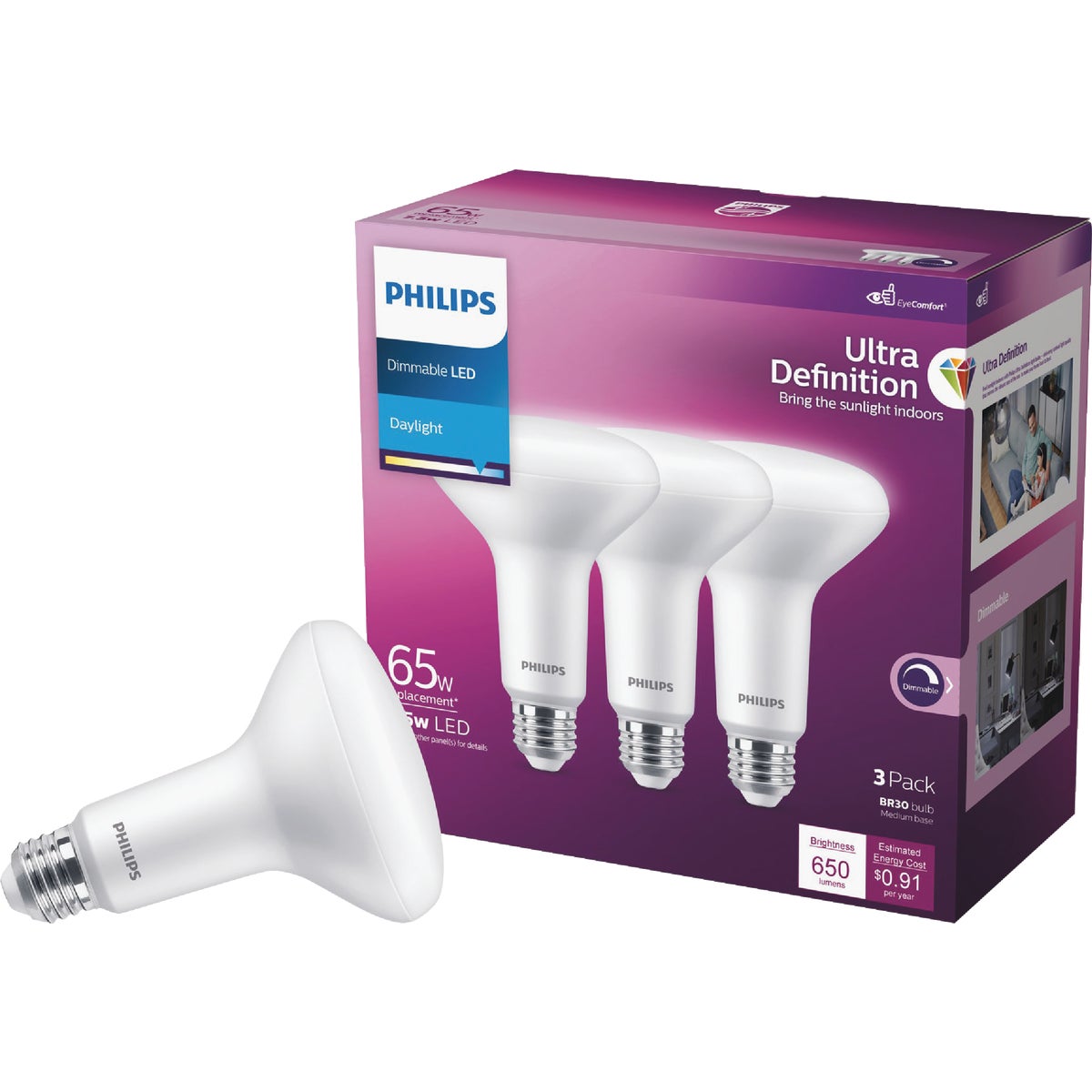 Philips Ultra Definition 65W Equivalent BR30 Medium Daylight LED Floodlight Light Bulb (3-Pack)