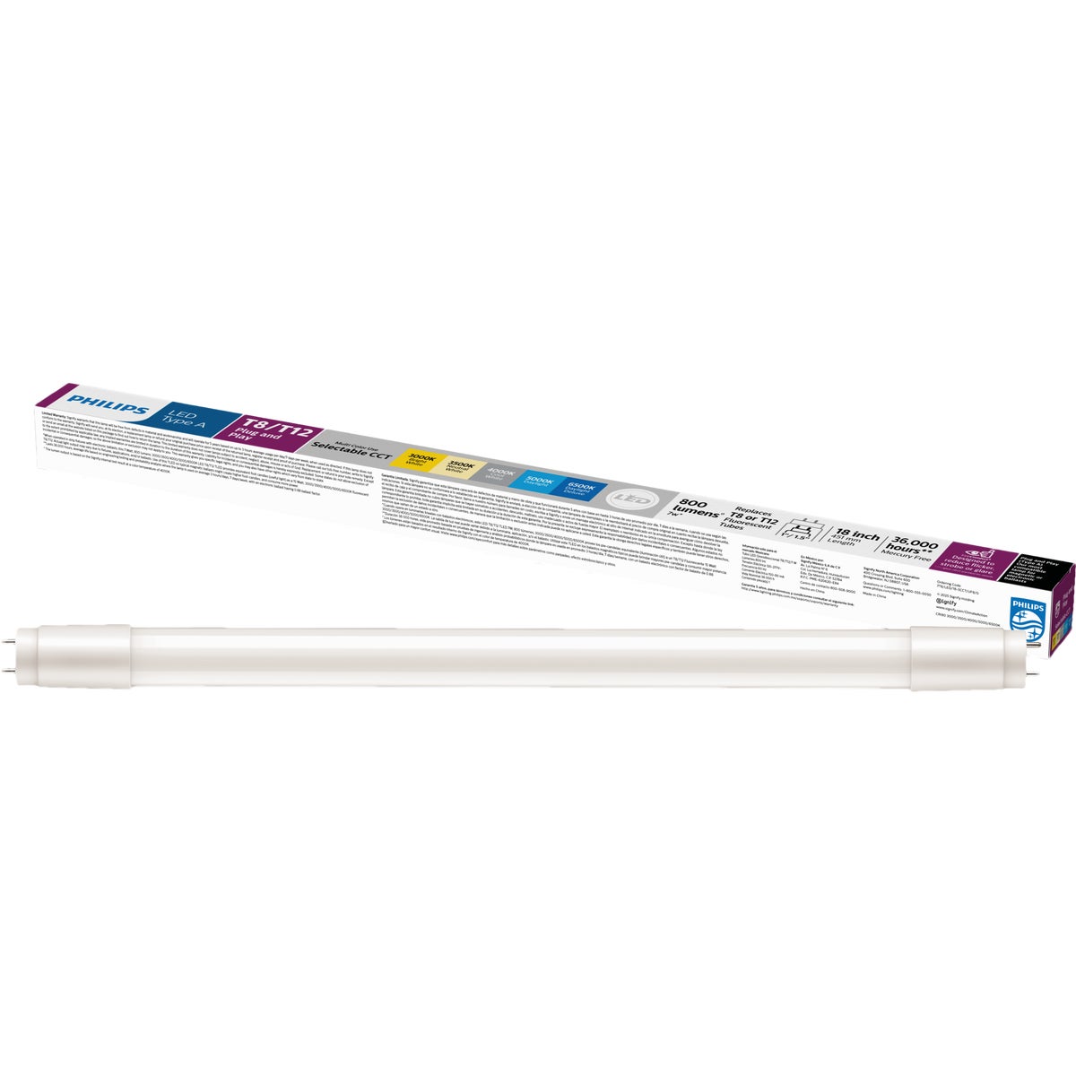 Philips Plug and Play  7W Equivalent 18 In. T8/T12 Type A Multi-CCT LED Tube Light Bulb