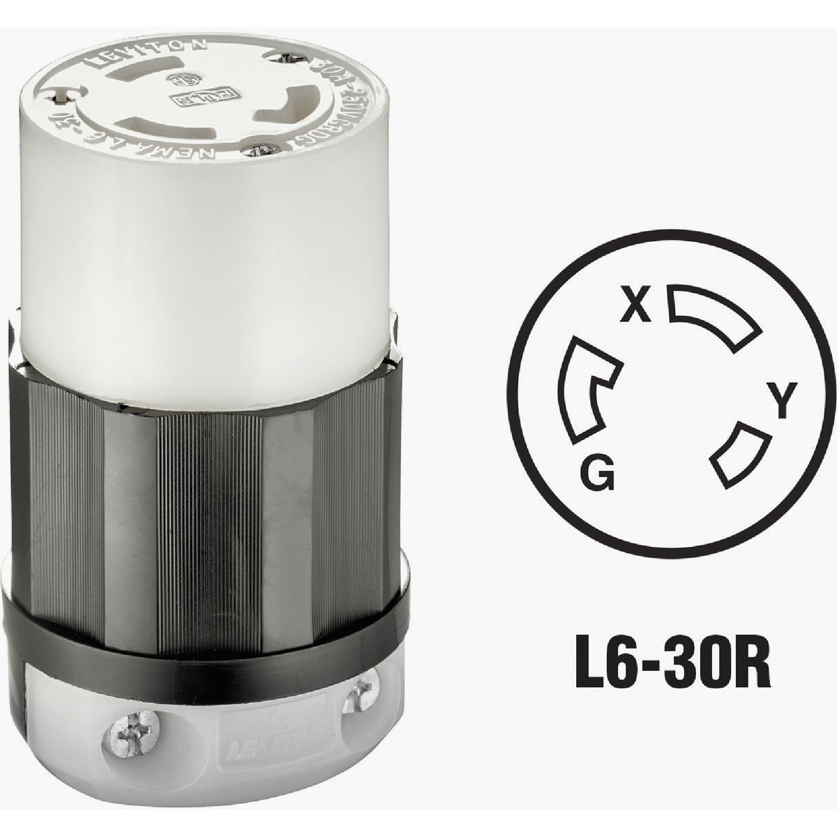 Leviton 30A 250V 3-Wire 2-Pole Industrial Grade Locking Cord Connector