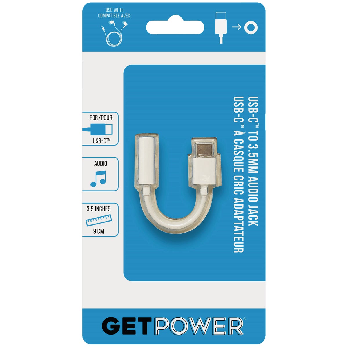 GetPower USB-C to 3.5mm White Audio Jack Adapter