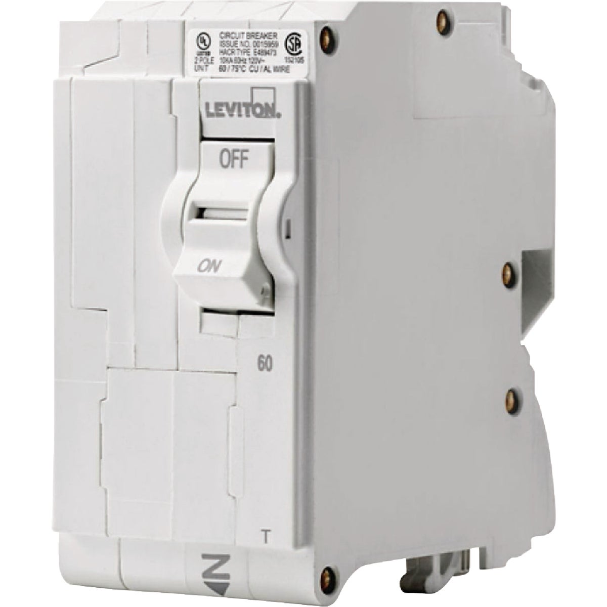 Leviton 60A Double-Pole Plug-On Standard Branch Thermal Magnetic Trip Circuit Breaker
