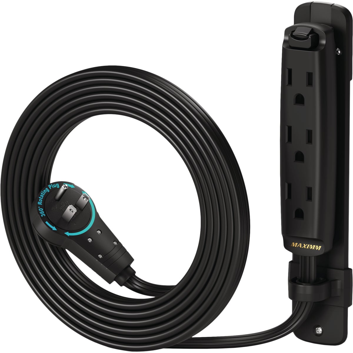 Maximm 6 Ft. 16/3 Black 3-Outlet 360 Deg. Rotating Plug Extension Cord