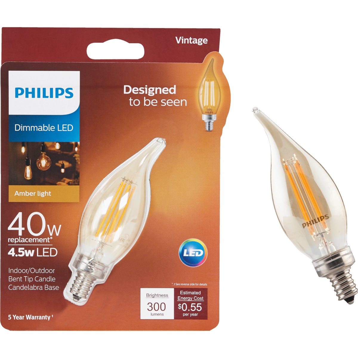 Philips Vintage Edison BA11 Candelabra LED Decorative Light Bulb