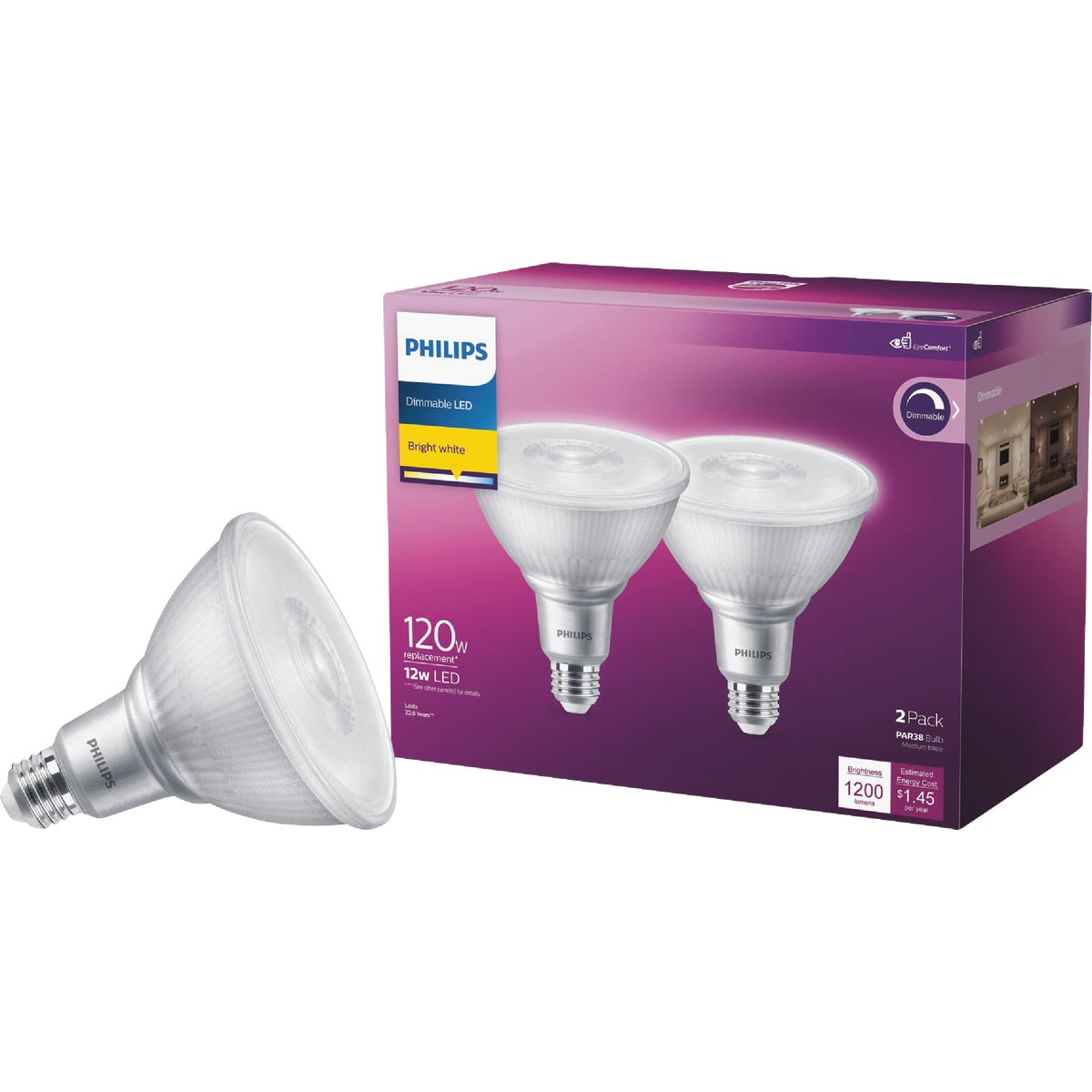 Philips 120W Equivalent Bright White PAR38 Medium Indoor/Outdoor LED Floodlight Light Bulb (2-Pack)