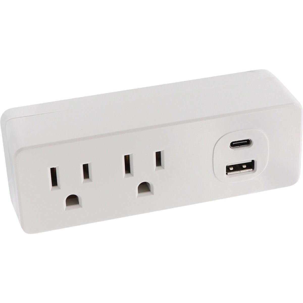 Prime Wire & Cable White 15A 2-Outlet Wall Tap with 1 USB-A & 1 USB-C