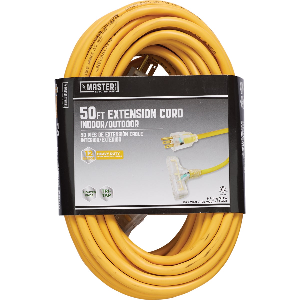 Master Electrician 50 Ft. 3-Outlet 12/3 SJTW Yellow Extension Cord
