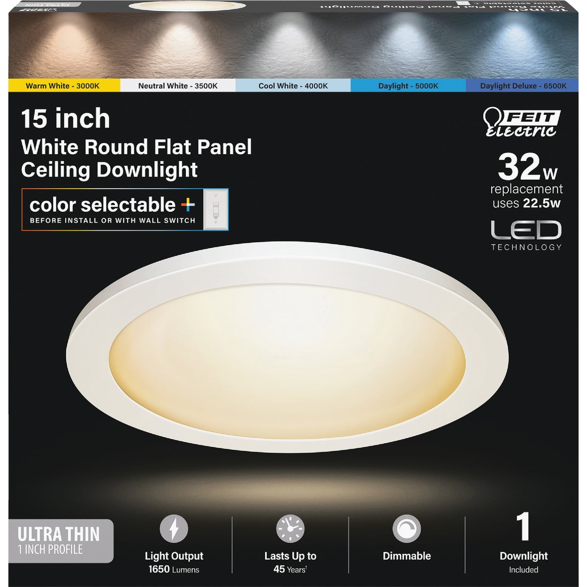 Feit Electric Edge-Lit 15 In. White Round 6-Way LED Flush Mount Light