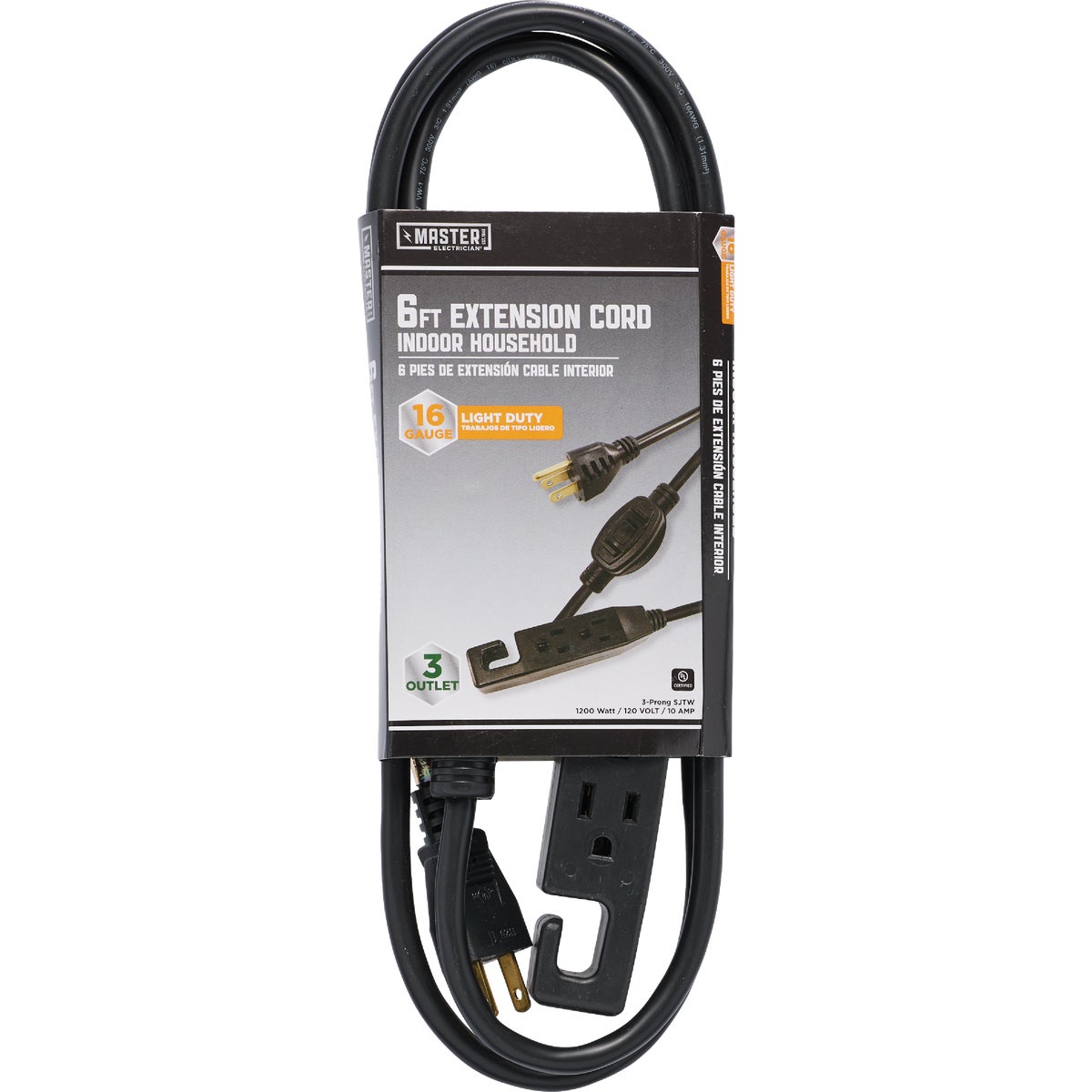 Master Electrician 6 Ft. 16/3 SJTW Black Indoor Extension Cord