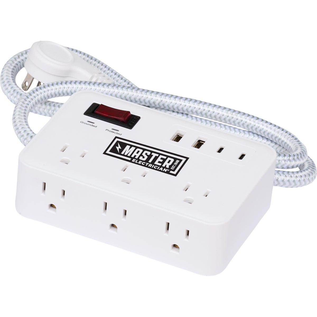 Master Electrician 6-Outlet/2 USB White Surge Strip with 3 Ft. Cord
