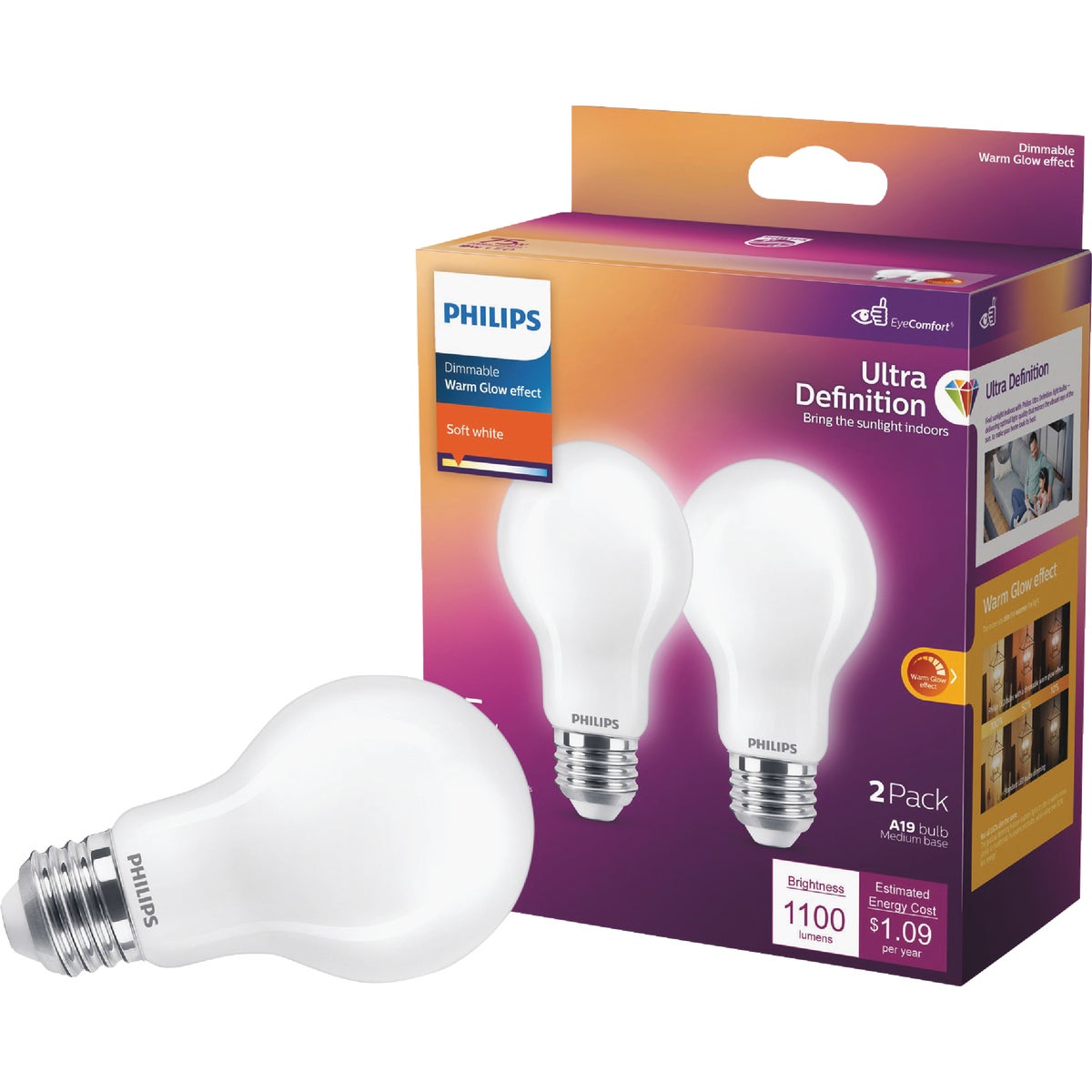 Philips Ultra Definition Warm Glow 75W Equivalent Soft White A21 Medium LED Light Bulb (2-Pack)