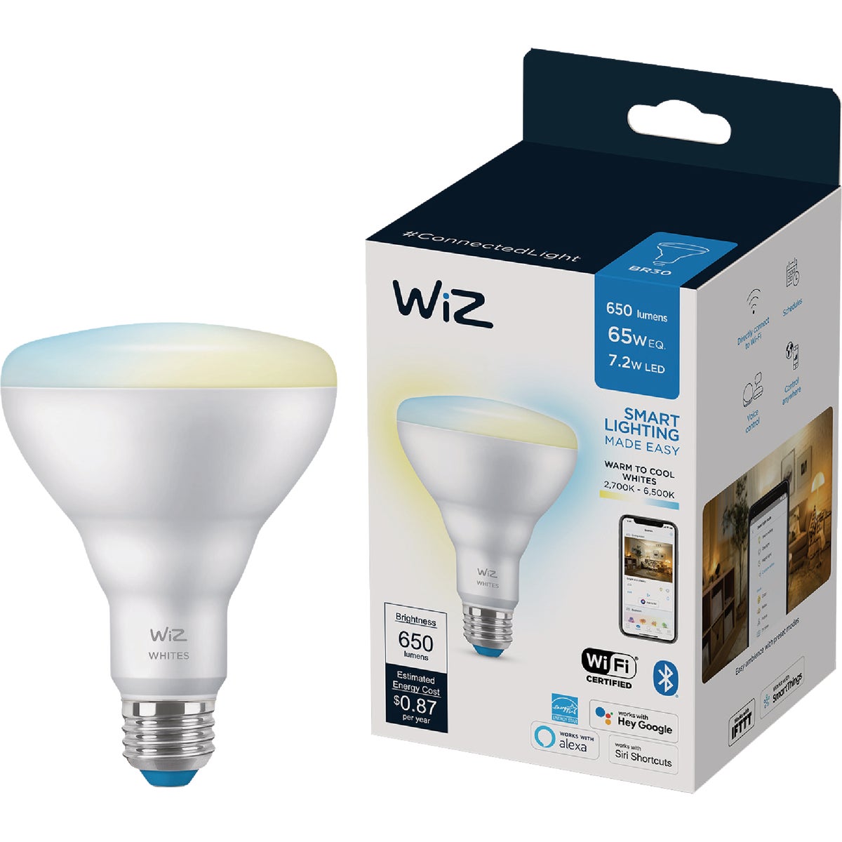 Wiz 65W Equivalent BR30 Medium Smart LED Light Bulb