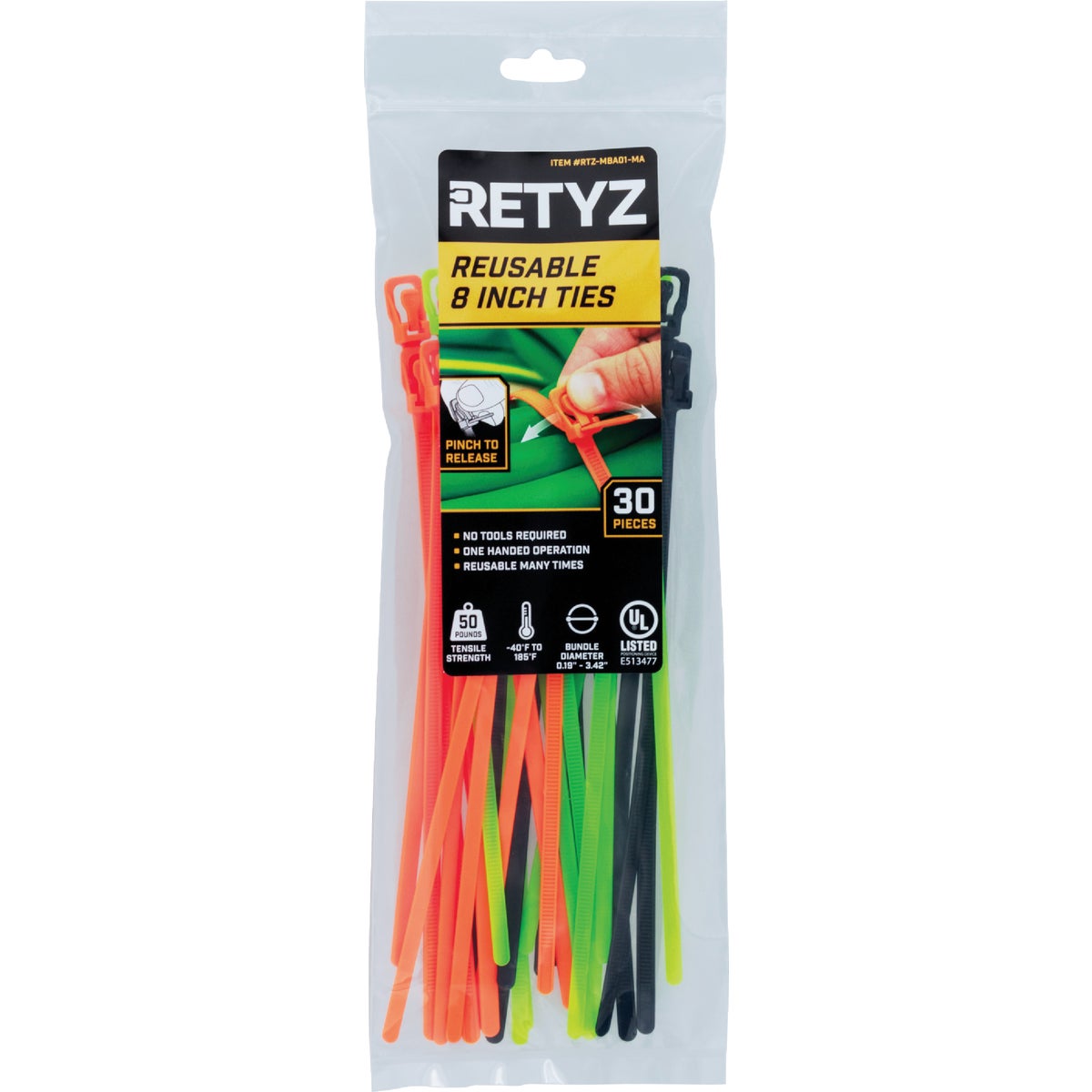 RETYZ EveryTie 8 In. Combo Pack Releasable Tie (30-Pack)