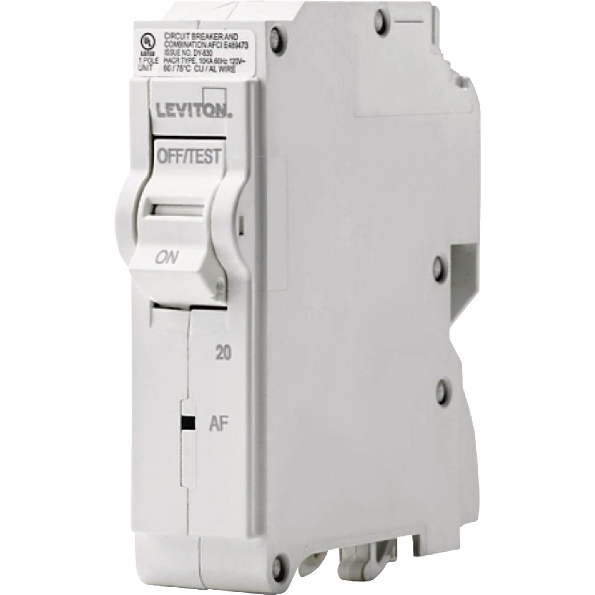 Leviton 20A Single-Pole Hydaulic Magnetic Trip Plug-On AFCI White Branch Circuit Breaker