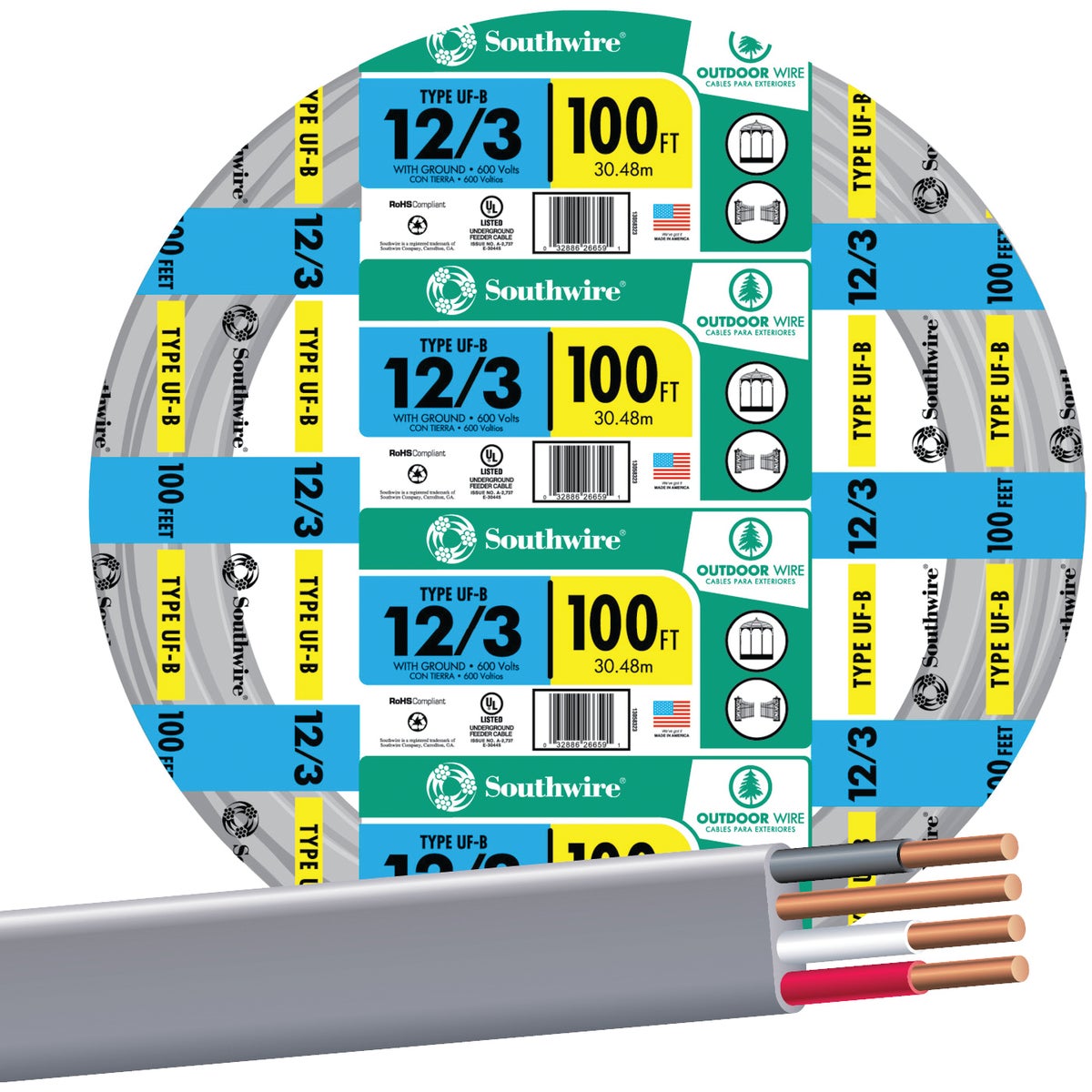 Southwire 12-3 UFW/G Electrical Wire