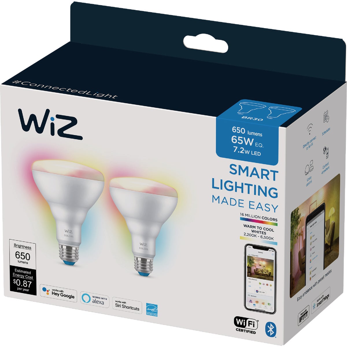 Wiz 65W Equivalent BR30 Medium Smart LED Light Bulb (2-Pack)