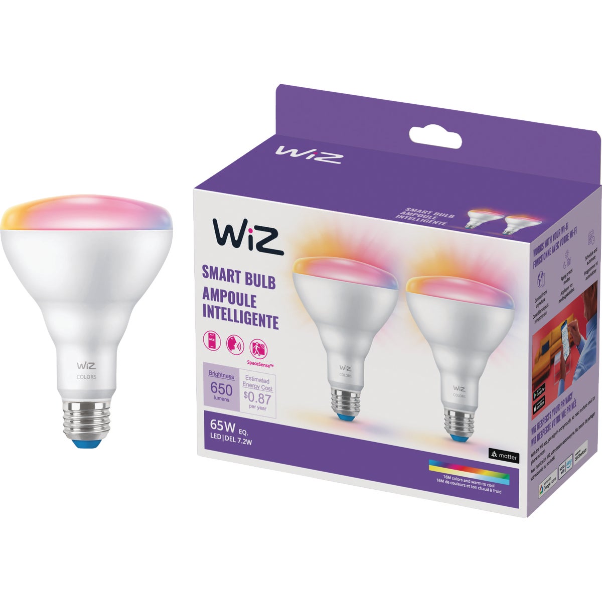 Wiz 65W Equivalent BR30 Medium Smart LED Light Bulb (2-Pack)