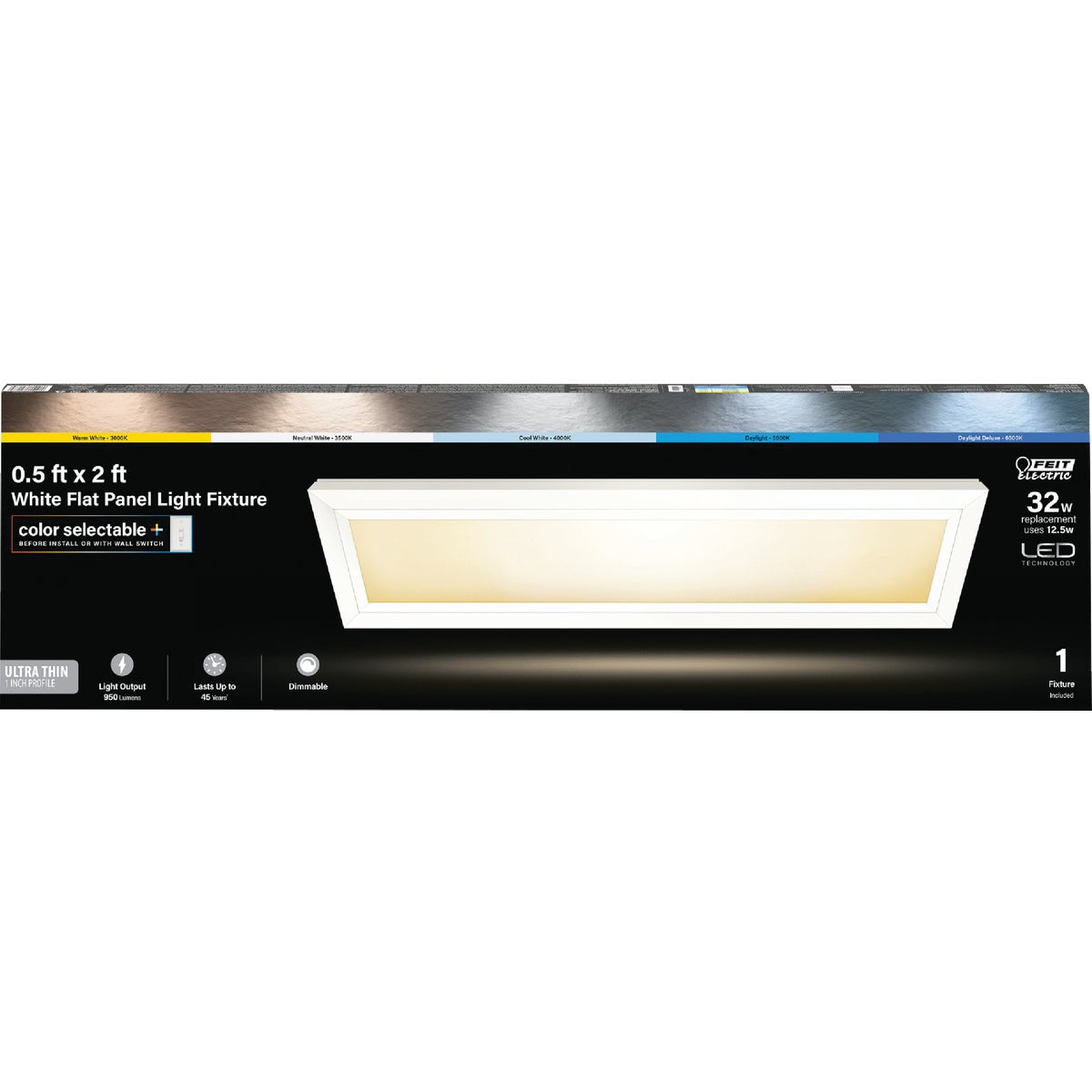 Feit Electric Edge-Lit 6 In. W. x 2 Ft. L. White Dimmable 6-Way LED Flush Mount Light, 950 Lm.