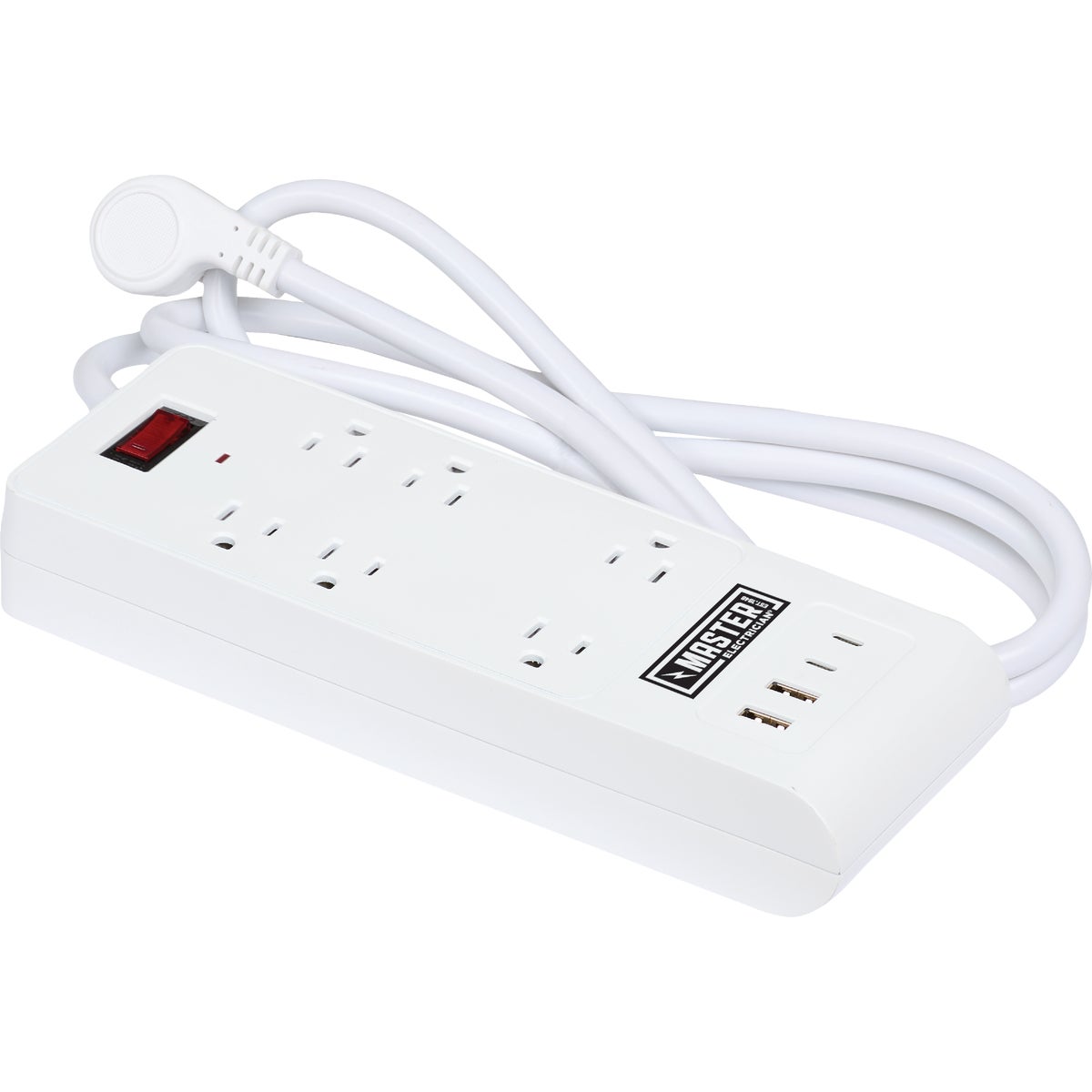Master Electrician 6-Outlet/4 USB 1350J White Surge Strip with 3 Ft. Cord
