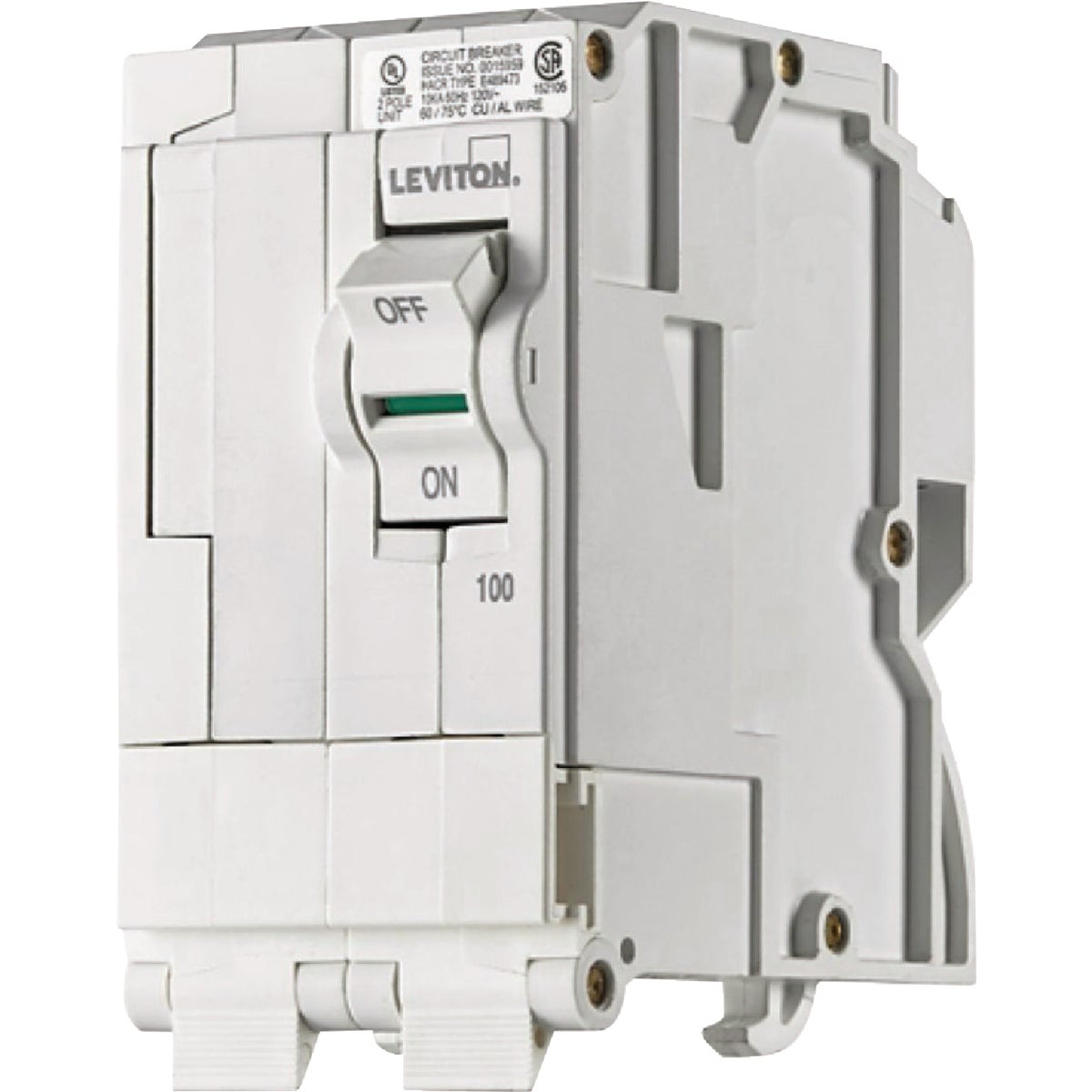 Leviton 100A Double-Pole Plug-On Standard Branch Thermal Magnetic Trip Circuit Breaker