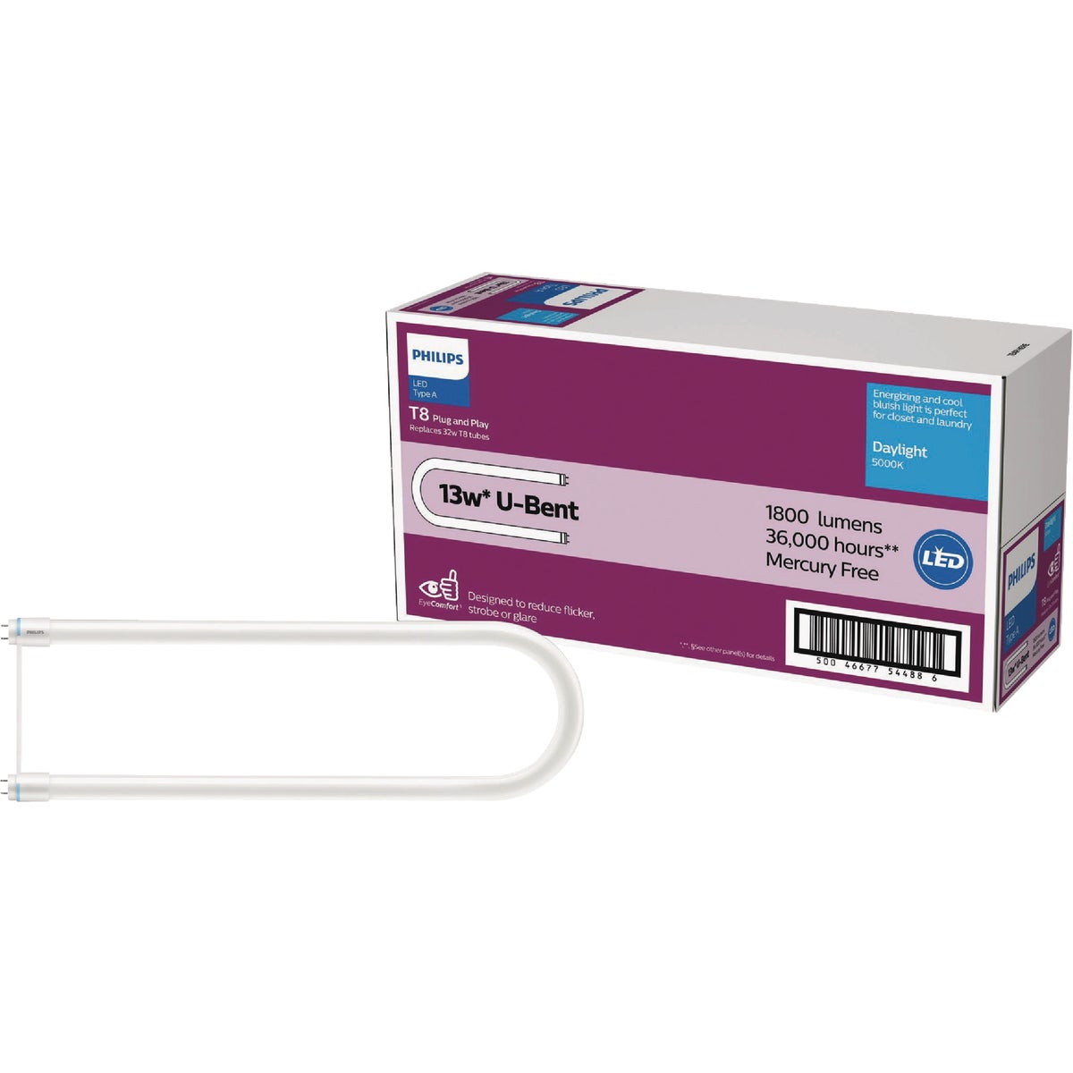 Philips InstantFit 32W Equivalent U-Bent T8 Type A Daylight LED Tube Light Bulb