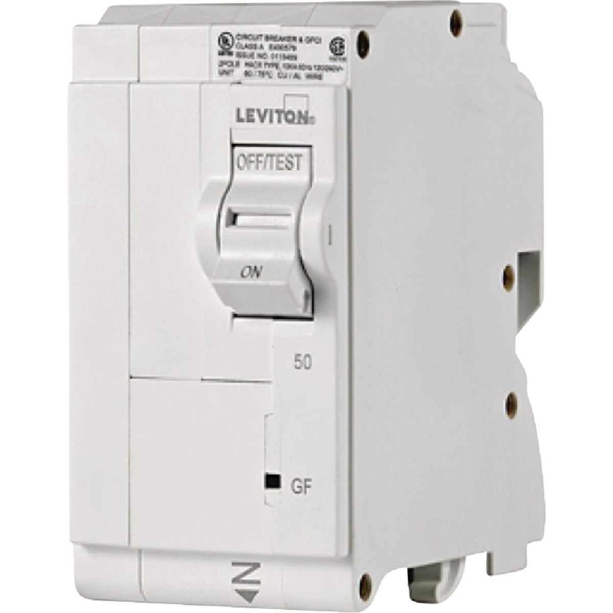 Leviton 50A Double-Pole Plug-On GFCI White Branch Circuit Breaker