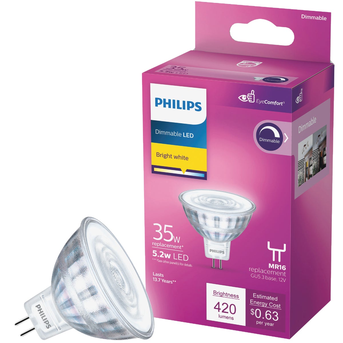 Philips 35W Equivalent Bright White MR16 GU5.3 Base LED Spotlight Light Bulb